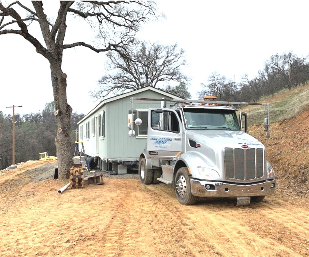 San Joaquin valley mobile homes truck doing a mobile home transportation